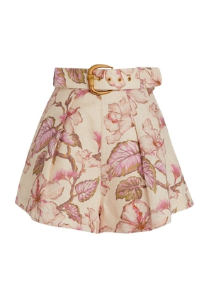 Zimmermann Linen Belted Floral Shorts