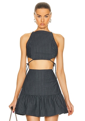 Ganni Stretch Stripe Top in Gray Pinstripe - Charcoal. Size 32 (also in 34, 38, 40).
