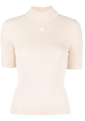 Courrèges embroidered-logo ribbed-knit top - Neutrals