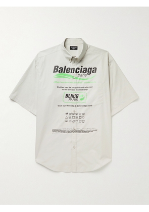 Balenciaga - Button-Down Collar Logo-Print Cotton-Poplin Shirt - Men - Neutrals - M
