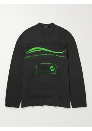 Balenciaga - Oversized Logo-Print Ribbed Cotton Sweater - Men - Gray - S