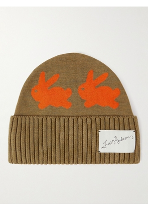 JW Anderson - Logo-Appliquéd Bunny-Jacquard Merino Wool Beanie - Men - Brown