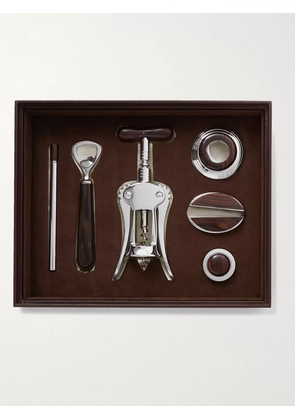 Lorenzi Milano - Ebony, Chrome-Plated and Leather Wine Set - Men - Silver