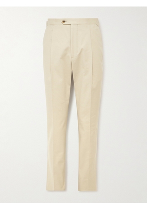 Saman Amel - Slim-Fit Straight-Leg Pleated Cotton-Blend Twill Trousers - Men - Neutrals - IT 46