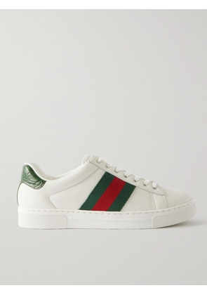Gucci - Ace Webbing-Trimmed Leather Sneakers - Men - White - UK 6