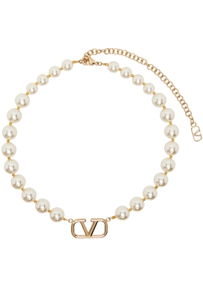 Valentino Garavani White & Gold VLogo Signature Necklace
