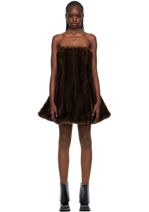 FIDAN NOVRUZOVA Brown Strapless Faux-Fur Minidress