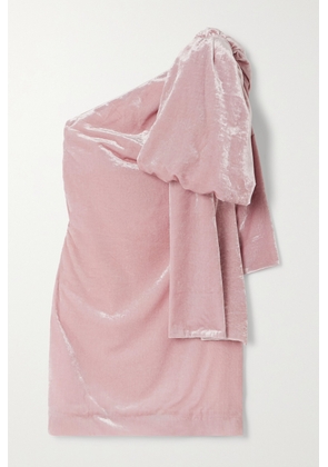 BERNADETTE - Josselin One-shoulder Bow-detailed Velvet Mini Dress - Pink - FR34,FR36,FR38,FR40,FR42,FR44,FR46
