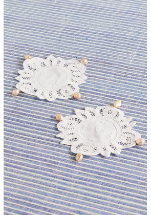 Gohar World - Set Of Two Pearl-embellished Cotton-lace Coasters - White - One size