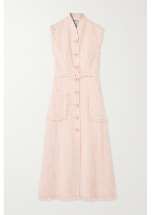 Huishan Zhang - Felicity Belted Fringed Tweed Midi Dress - Pink - UK 6,UK 8,UK 10,UK 12,UK 14,UK 16,UK 18