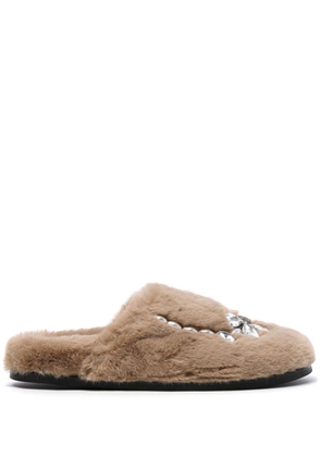 Simone Rocha crystal-embellished faux fur slippers - Neutrals