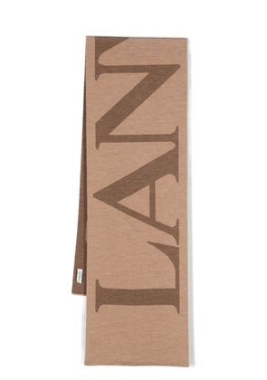 Lanvin logo-intarsia reversible wool scarf - Brown