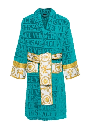 Versace logo-jacquard towelling robe - Blue