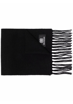 Balenciaga logo patch fringed scarf - Black