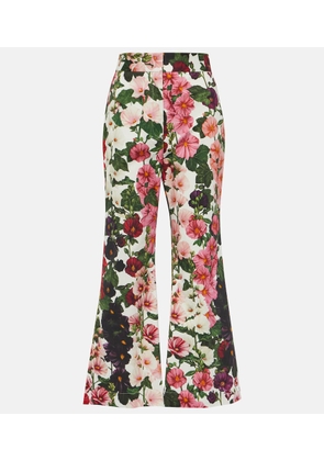 Oscar de la Renta Floral cropped cotton-blend flared pants