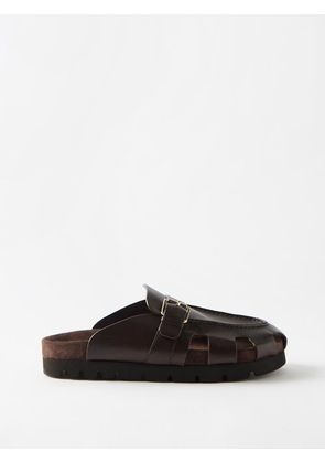 Grenson - Dale Cutout Leather Backless Loafers - Mens - Dark Brown