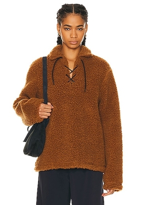 BODE Fleece Tie Up Pullover Sweater in Caramel - Tan. Size L (also in M, S, XXS).