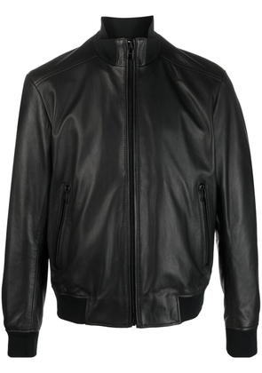 BOSS high-neck leather bomber jacket - Black
