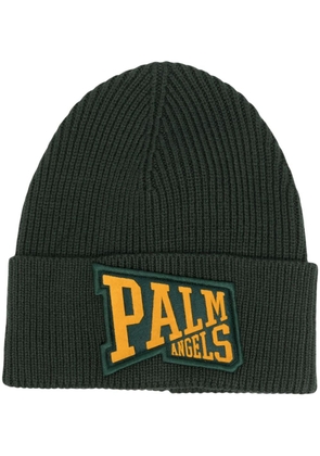 Palm Angels logo-patch wool beanie - Green
