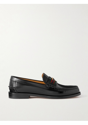 Gucci - Kaveh Webbing-Trimmed Leather Loafers - Men - Black - UK 6