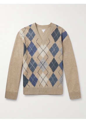 Bottega Veneta - Argyle-Print Leather Sweater - Men - Brown - M