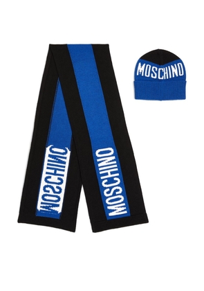 Moschino Kids Knitted Logo Hat and Scarf Set
