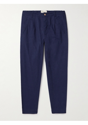Folk - Assembly Tapered Cropped Pleated Cotton Trousers - Men - Blue - 1
