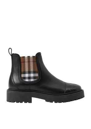 Burberry Kids Leather Check-Detail Chelsea Boots