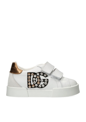 Dolce & Gabbana Kids Leather Embellished Logo Sneakers
