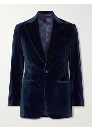 Saman Amel - Slim-Fit Cotton-Velvet Tuxedo Jacket - Men - Blue - IT 46