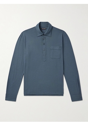 TOM FORD - Cotton and Silk-Blend Piqué Polo Shirt - Men - Blue - IT 44