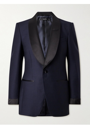 TOM FORD - Sim-Fit Shawl-Collar Satin-Trimmed Wool and Silk-Blend Tuxedo Jacket - Men - Blue - IT 46