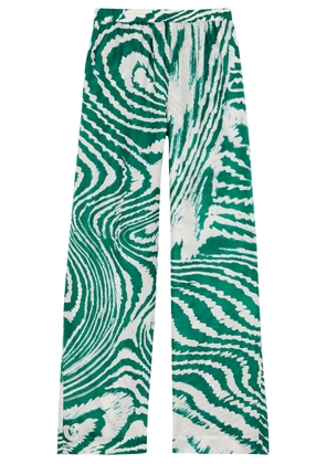 ON The Island Platia Printed Silk-satin Trousers - Green - 8