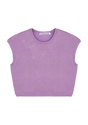 Alexanderwang. t Cropped Glittered Stretch-knit T-shirt - Lilac - XS
