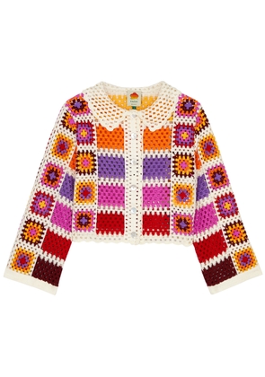 Farm Rio Patchwork Crochet Shirt, Dress, Scalloped Trims - Multicoloured - L