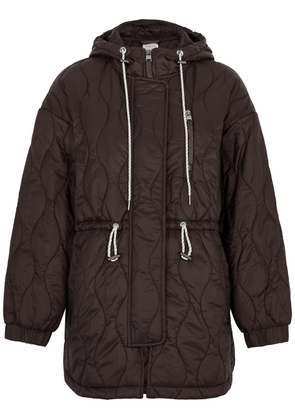 Varley Caitlin Hooded Quilted Shell Jacket - Dark Brown - M (UK 12 / M)