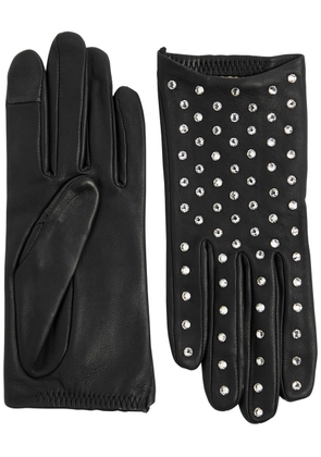 Agnelle Kate Crystal-embellished Leather Gloves - Black