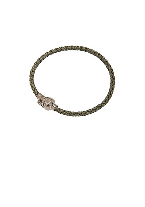 Alexander McQueen Leather Cord Skull Bracelet in Military Green - Army. Size S (also in M).