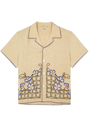 Bode Himalayan Poppy Embellished Linen Shirt - White - S