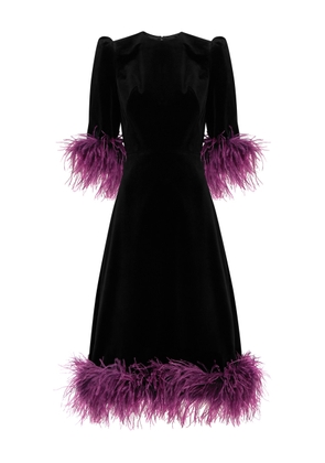 The Vampire's Wife The Falconetti Feather-trimmed Velvet Midi Dress - Black - 8