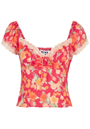 Rixo Rosella Floral-print Lace-trimmed top - Coral - Xxl
