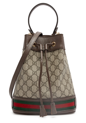 Gucci Ophidia GG Small Monogrammed Bucket Bag, Leather Bag, Beige