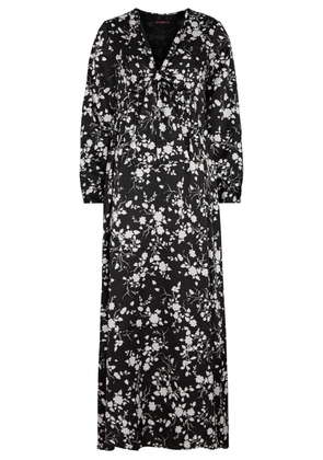 High Transcend Floral-print Satin Maxi Dress - Black And White - 12