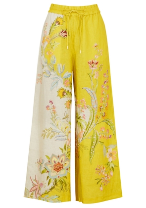 Alemais Ira Floral-print Linen Trousers - Yellow - 6