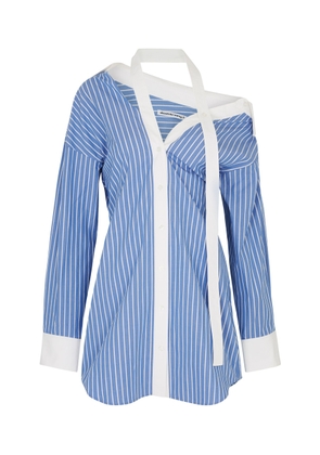 Alexander Wang Asymmetric Striped Mini Cotton Shirt Dress - Blue And White - 6