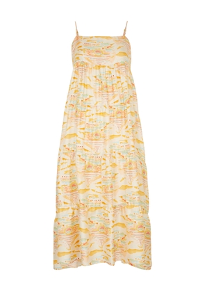 LA Prestic Ouiston Fidji Printed Silk Midi Dress - Yellow - 4