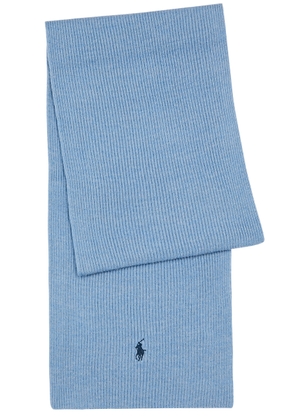 Polo Ralph Lauren Logo-embroidered Ribbed Wool Scarf - Light Blue