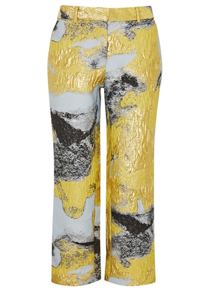 Stine Goya Elsi Lamé Cropped Cloqué Trousers - Yellow - XS