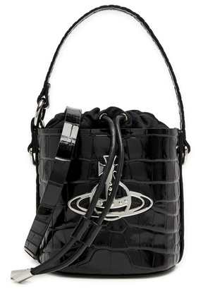 Vivienne Westwood Daisy Crocodile-effect Leather Bucket bag - Black