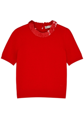 Tory Burch Sequin-embellished Wool-blend top - Red - L (UK14 / L)